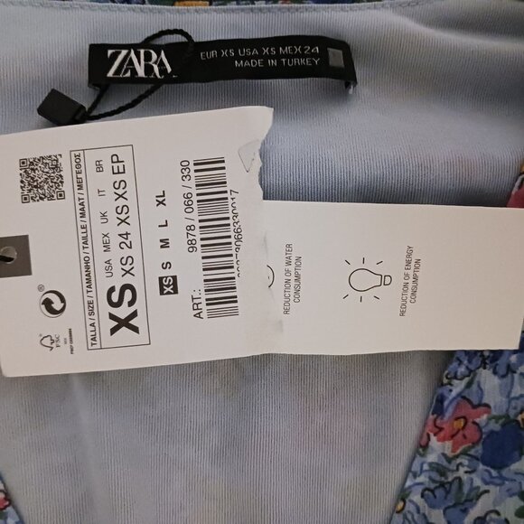 NEW Zara Ruched‎ Floral V-Neck Mini Dress Blue Multi 3/4 Sheer Sleeves Size XS - Picture 6 of 10